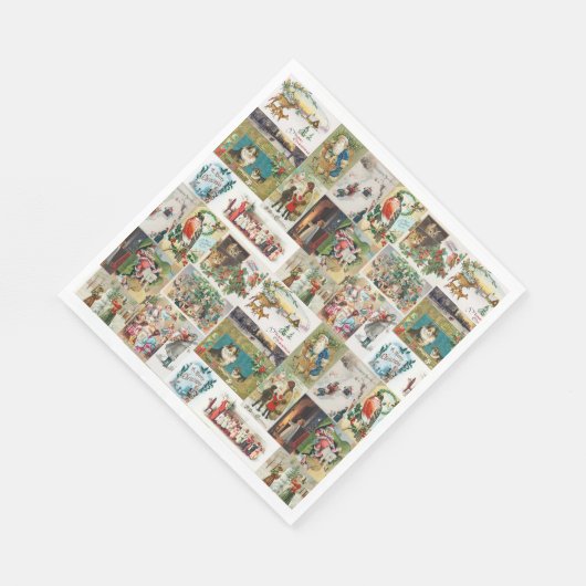 ヴィンテージクリスマスアンティークコラージュクリスマス スタンダードランチョンナプキン (角)