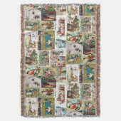 ヴィンテージクリスマスアンティークコラージュクリスマス スローブランケット (正面縦)