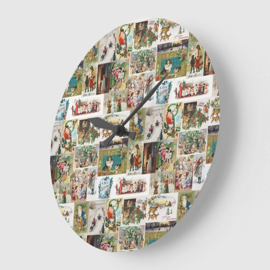 ヴィンテージクリスマスアンティークコラージュクリスマス ラージ壁時計 (傾斜)