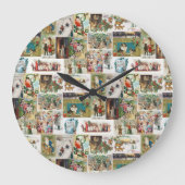 ヴィンテージクリスマスアンティークコラージュクリスマス ラージ壁時計 (正面)