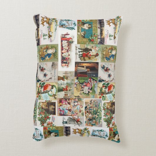 ヴィンテージクリスマスアンティークコラージュ アクセントクッション (裏面(縦))