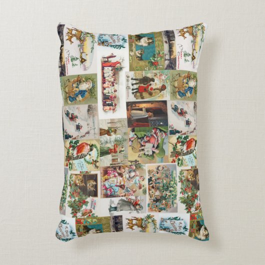 ヴィンテージクリスマスアンティークコラージュ アクセントクッション (正面(垂直))
