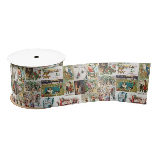 ヴィンテージクリスマスアンティークコラージュ サテンリボン (リール)