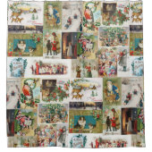 ヴィンテージクリスマスアンティークコラージュ シャワーカーテン (正面)