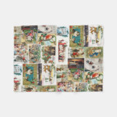 ヴィンテージクリスマスアンティークコラージュ フリースブランケット (正面(横))