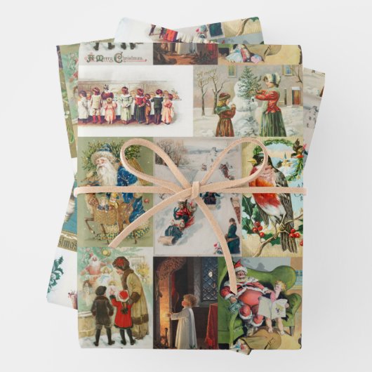 ヴィンテージクリスマスアンティークコラージュ ラッピングペーパーシート (インサイチュ)
