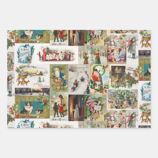 ヴィンテージクリスマスアンティークコラージュ ラッピングペーパーシート (正面)