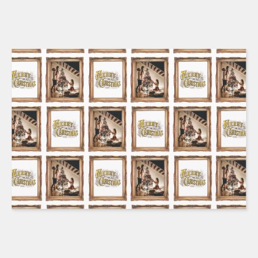 ヴィンテージクリスマスアンティークフレームファミリーフォト ラッピングペーパーシート (正面3)