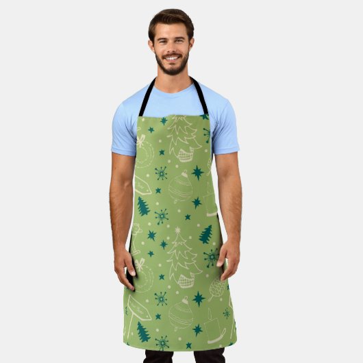 ヴィンテージクリスマスアートパターンワンリトルクリスマス エプロン (着用した状態)