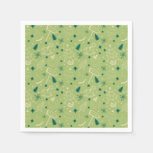 ヴィンテージクリスマスアートパターンワンリトルクリスマス スタンダードカクテルナプキン (正面)