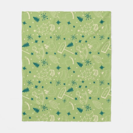 ヴィンテージクリスマスアートパターンワンリトルクリスマス フリースブランケット (正面)