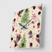 ヴィンテージクリスマスアートパターン スクエア壁時計 (傾斜)