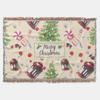 ヴィンテージクリスマスアートパターン スローブランケット