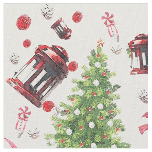 ヴィンテージクリスマスアートパターン ファブリック (クローズアップ)