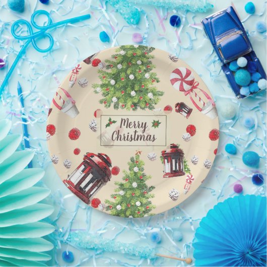 ヴィンテージクリスマスアートパターン ペーパープレート (パーティー)