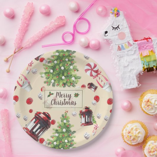 ヴィンテージクリスマスアートパターン ペーパープレート (パーティー)