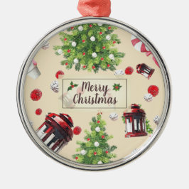 ヴィンテージクリスマスアートパターン メタルオーナメント