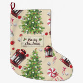 ヴィンテージクリスマスアートパターン ラージクリスマスストッキング (正面)