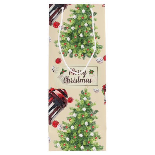 ヴィンテージクリスマスアートパターン ワインギフトバッグ (裏面)