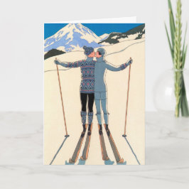 ヴィンテージクリスマスアールデコラブロマンスキススキー シーズンカード
