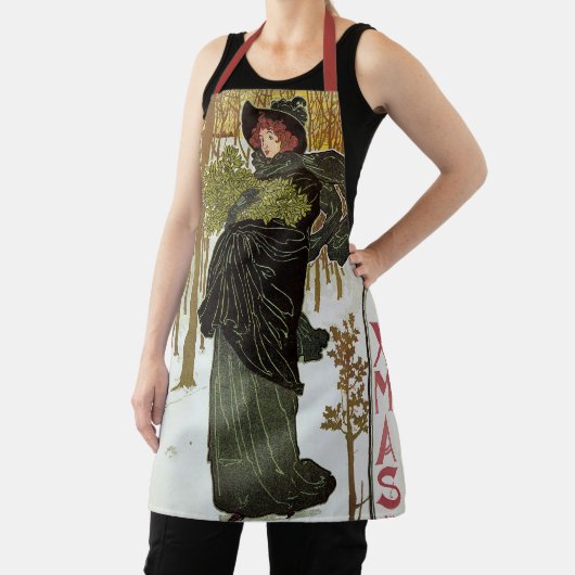 ヴィンテージクリスマスアールヌーボー1895年版画紙 エプロン (インサイチュ)