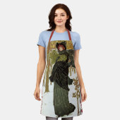 ヴィンテージクリスマスアールヌーボー1895年版画紙 エプロン (着用した状態)