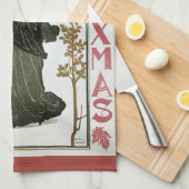 ヴィンテージクリスマスアールヌーボー1895年版画紙 キッチンタオル (四つ折り)