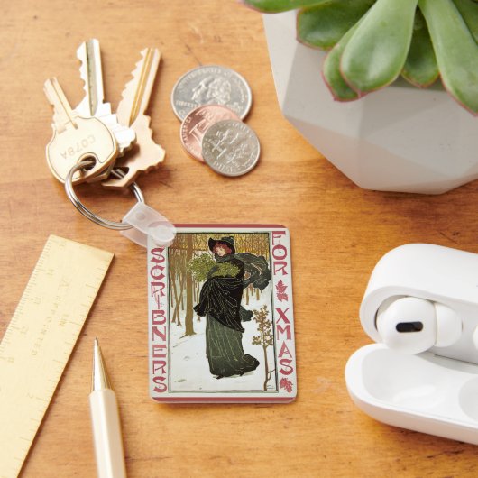 ヴィンテージクリスマスアールヌーボー1895年版画紙 キーホルダー (デスク)