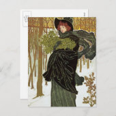 ヴィンテージクリスマスアールヌーボー1895年版画紙 シーズンポストカード (正面/裏面)