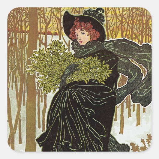 ヴィンテージクリスマスアールヌーボー1895年版画紙 スクエアシール (正面)