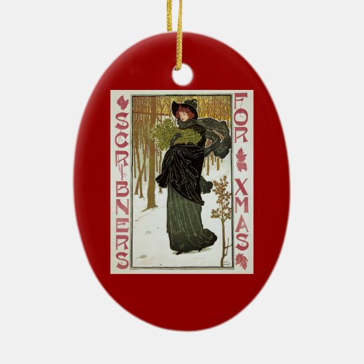 ヴィンテージクリスマスアールヌーボー1895年版画紙 セラミックオーナメント (裏面)