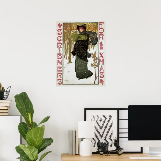 ヴィンテージクリスマスアールヌーボー1895年版画紙 ポスター (ホームオフィス)