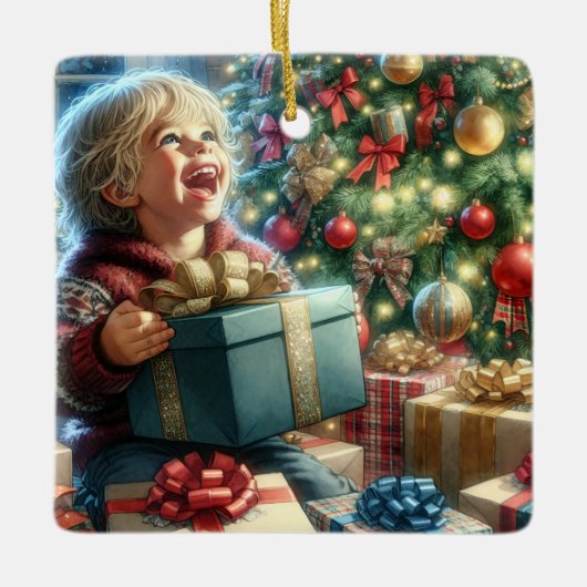 ヴィンテージクリスマスイブジョイパーソナライズされた セラミックオーナメント (正面)