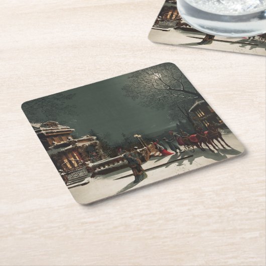 ヴィンテージクリスマスイブパーティー スクエアペーパーコースター (アングル)