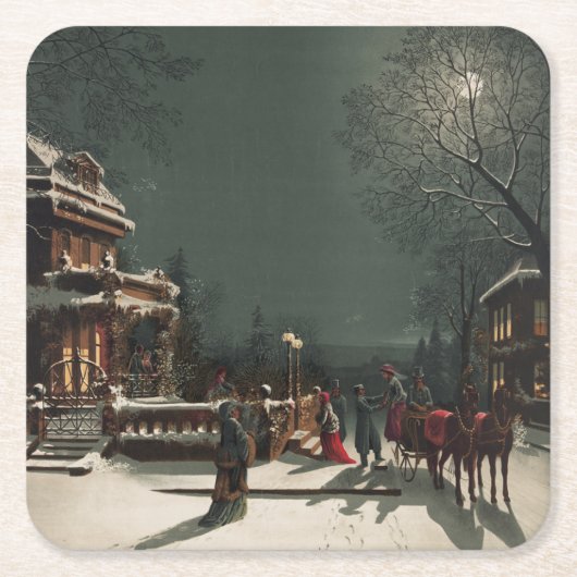 ヴィンテージクリスマスイブパーティー スクエアペーパーコースター (正面)
