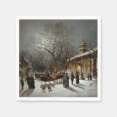 ヴィンテージクリスマスイブ教会のシーン スタンダードカクテルナプキン (正面)