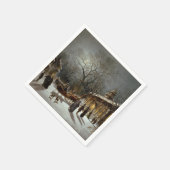 ヴィンテージクリスマスイブ教会のシーン スタンダードカクテルナプキン (角)