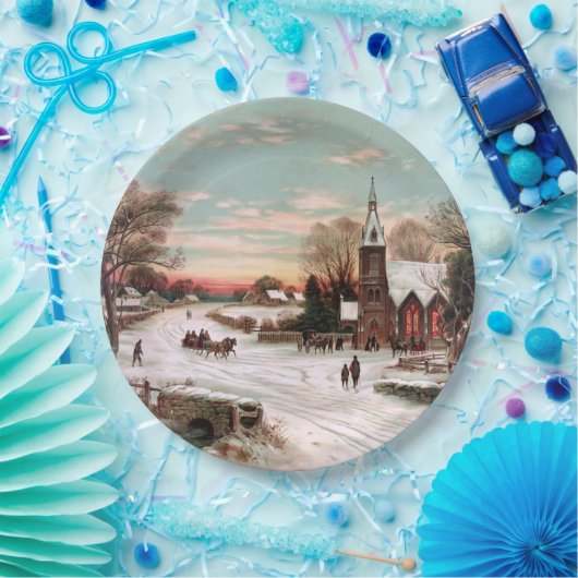 ヴィンテージクリスマスイブ紙プレート ペーパープレート (パーティー)