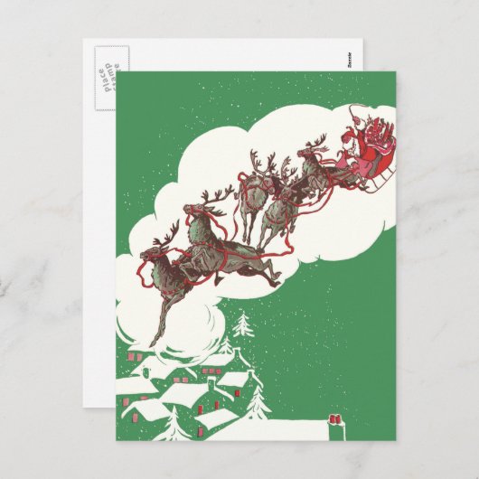ヴィンテージクリスマスイブ、レトロサンタクロースのスリー シーズンポストカード (正面/裏面)