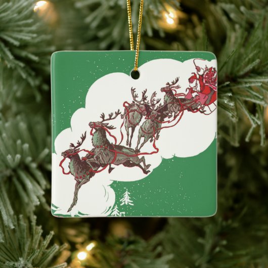 ヴィンテージクリスマスイブ、レトロサンタクロースのスリー セラミックオーナメント (ツリー)