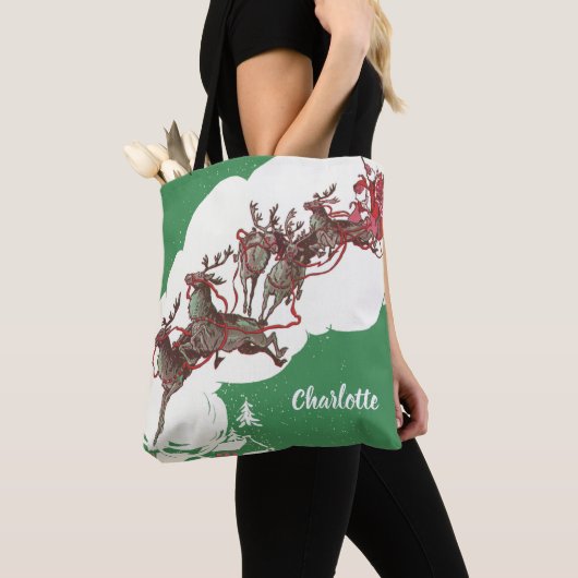 ヴィンテージクリスマスイブ、レトロサンタクロースのスリー トートバッグ (クローズアップ)