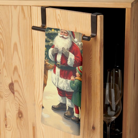 ヴィンテージクリスマスイラストレーション キッチンタオル (三つ折り)