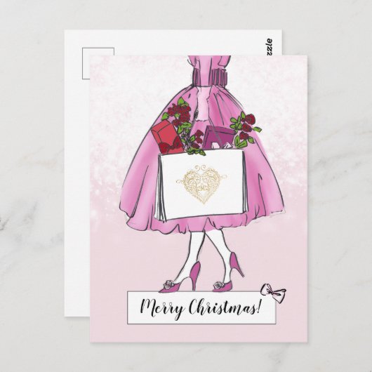 ヴィンテージクリスマスイラストレーション ポストカード (正面/裏面)