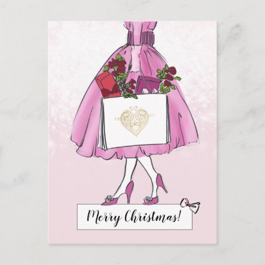 ヴィンテージクリスマスイラストレーション ポストカード (正面)