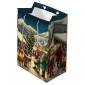 ヴィンテージクリスマスイラスト ミディアムペーパーバッグ (正面アングル)