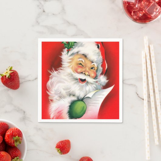 ヴィンテージクリスマスウィンキングサンタ スタンダードカクテルナプキン (インサイチュ)