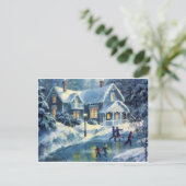 ヴィンテージクリスマスウィンターアイススケートで滑る シーズンポストカード (スタンド正面)