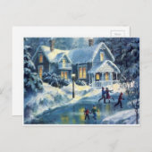 ヴィンテージクリスマスウィンターアイススケートで滑る シーズンポストカード (正面/裏面)