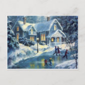 ヴィンテージクリスマスウィンターアイススケートで滑る シーズンポストカード (正面)