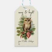 ヴィンテージクリスマスウィンターウッドランドフクロウ名 ギフトタグ (正面)